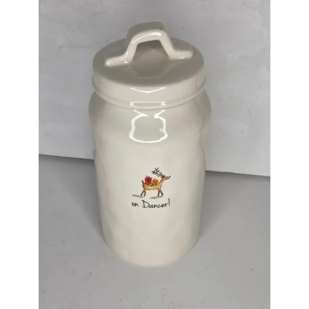 Rae Dunn Christmas Reindeer On Dancer Ceramic Canister Cookie Jar HTF 2017